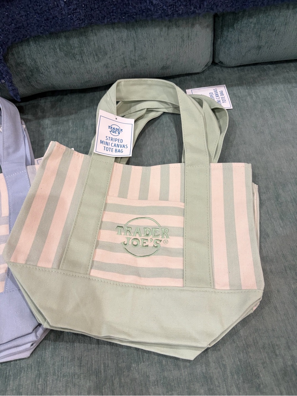Trader Joe's Pastel Blue Striped Canvas Tote - Picture 5 of 6